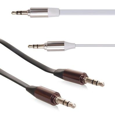Audio Flachkabel Adapter Jack 3.5mm AUX Klinke Stecker 2 Farben in 1 & 2 Meter
