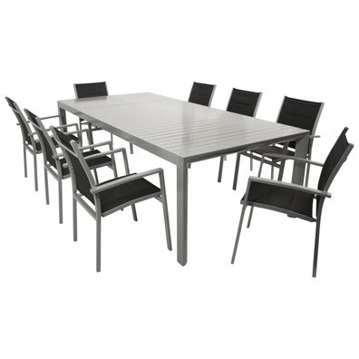 Garnitur Sitzgruppe 9-teilig, Aluminium silbergrau + Kunstgewebe schwarz, Tischpla
