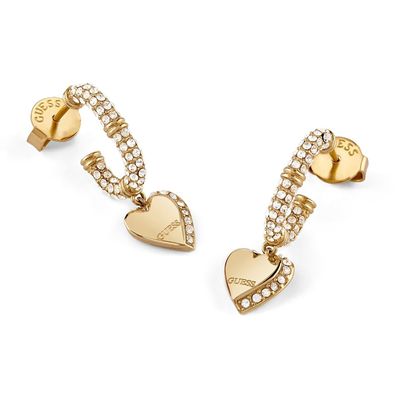 Guess Schmuck Damen-Ohrringe Herz Pavé Creolen Goldfarben JUBE06075JWYGT/U