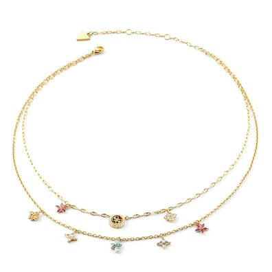 Guess Schmuck Damen-Kette zweireihig Flowers Bunt/Goldfarben JUBN06028JWYGMCT/U