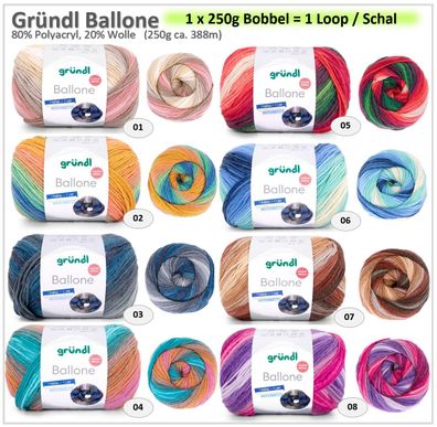 250g Gründl Ballone - Farbverlaufsgarn Stricken Häkeln Wolle