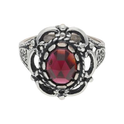 JuwelmaLux Trachten Ring 925/000 Silber, geschwärzt, mit Granat JL30-07-4875