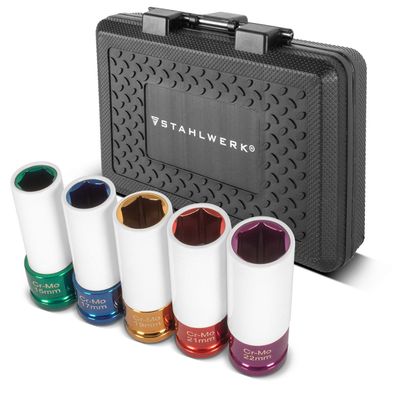 Stahlwerk 5 Schlagschraubnüsse 1/2" Schoneinsätze Alufelgen 15 17 19 21 22 mm