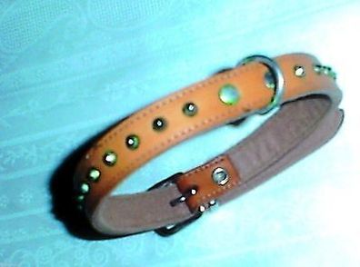 D-1007 Hund - Nieten- Halsband Leder natur, Länge ca. 480 mm, Breite ca. 18 mm