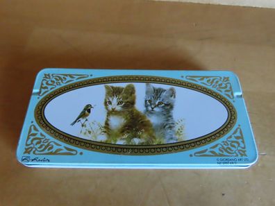 kleine flache Blechdose mit 2 Katzen und einem Vogel Giordano Art LTD