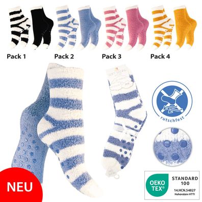 2 Paar ABS Kuschelsocken Damen Warme Bettsocken Haussocken Plüschsocken mit Herz Neu