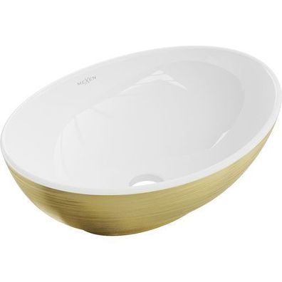 Mexen Elza Aufsatzwaschbecken 40 x 33 cm, Weiß/gold Linienmuster - 21014017
