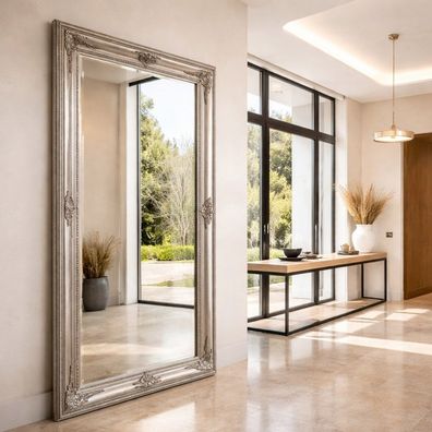 Spiegel EVE ca. 180x100cm Antik-Silber Barock Wandspiegel Holzrahmen Facette