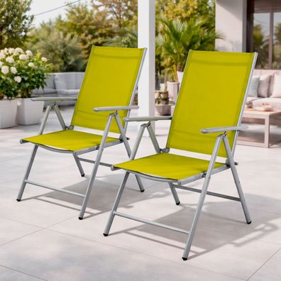 2 Stk Garten Klappstuhl Hochlehner Alu - Textilen 7- Positionen Silbergrau/Lime
