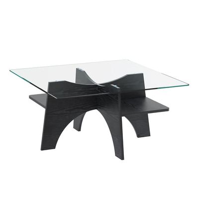 Moderner Beistelltisch Couchtisch 80 cm Glas MDF Schwarz Wohnzimmer