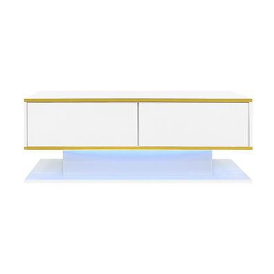 LED Couchtisch Hochglanz 100 cm mit 3 Schubladen USB LED Licht