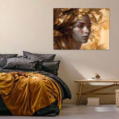 Leinwandbild Frau Gesicht Gold Leinwand Bilder Wanddeko Wohnzimmer Schlafzimmer