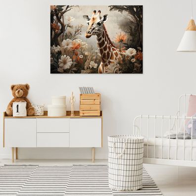 Leinwandbild Kinderzimmer Giraffe Natur beige Bilder Wanddeko Wohnzimmer Schlafzimmer