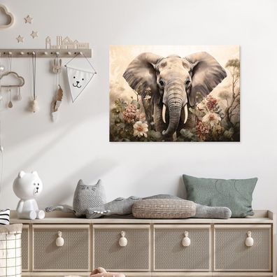Leinwandbild Kinderzimmer Elefant Natur grau Bilder Wanddeko Wohnzimmer Schlafzimmer