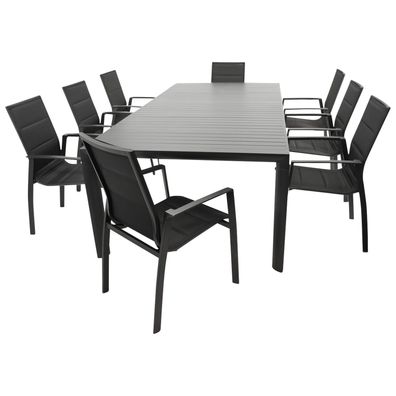 Garnitur Sitzgruppe 9-teilig, Aluminium anthrazit + Kunstgewebe schwarz, Tischplat
