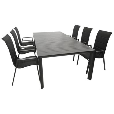 Garnitur Sitzgruppe 7-teilig, Aluminium anthrazit + Kunstgewebe schwarz, Tischplat