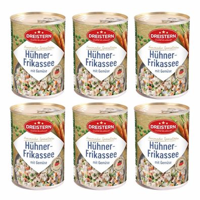 Dreistern 6x Hühnerfrikassee mit Gemüse 400g Ringpull-Dose / Original Konserve