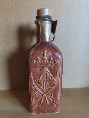 leere Flasche mit Lederüberzug Punziert mit Symbolen aus Spanien