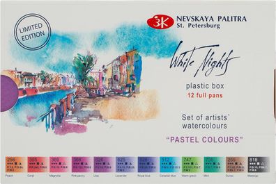 WHITE NIGHTS™ Aquarellfarben Pastell Set – 12 Näpfchen Limited Edition