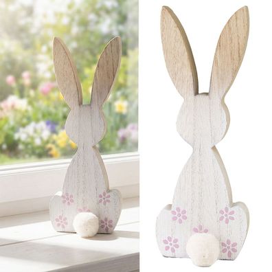 Hase mit Wuschel Holz weiß 19,5 cm