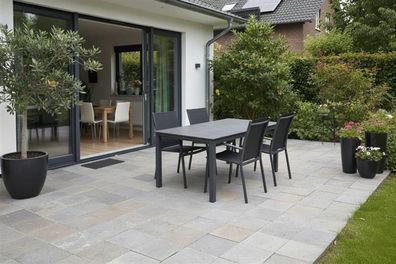 Teico 5-tlg. Alu Gartenmöbel Set anthrazit Tisch ausziehbar mit 4 stapelbaren St