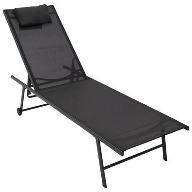 Gartenliege mit Rollen, Stahl anthrazit + Textilgewebe schwarz, 2-er Set