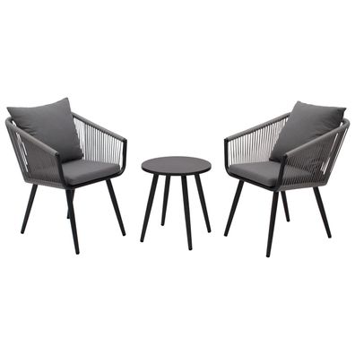 Garnitur Sitzgruppe 3-teilig, Aluminium anthrazit mit Rope und Polstern