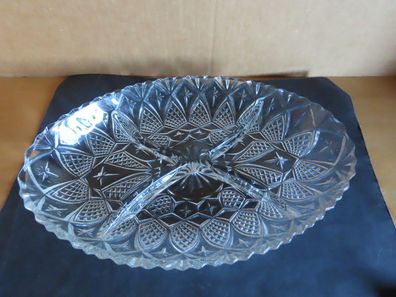 Glasschale 4 geteilt klar Kabarett oval Relief Sterne ca. 28,5 cm breit