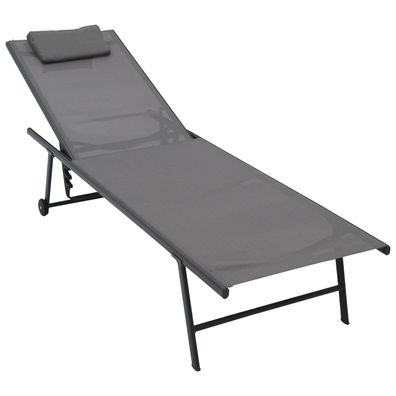 Gartenliege mit Rollen, Stahl anthrazit + Textilgewebe grau, 2-er Set