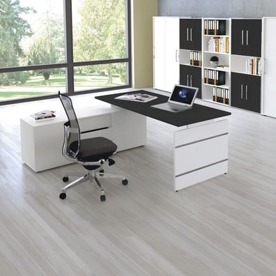 Schreibtisch Neapel mit Wangengestell und Sideboard 195x174x74cm