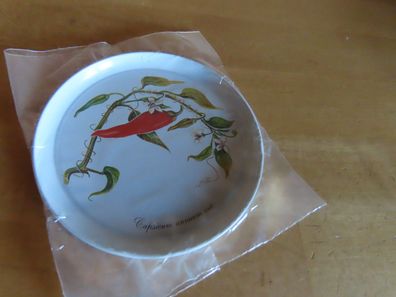 Untersetzer Metalluntersetzer weiß mit Pflanze Capsicum annuum Paprika