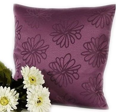 Kissenbezug 50x50 Kissenhülle Deko Kissen Bezug Lila Satin Modern Blumen Sommer