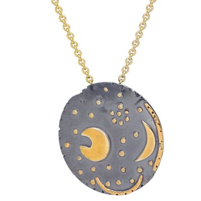 trendor Schmuck Damenkette Himmelsscheibe von Nebra Silber schwarz/gold ? 25 mm 2145