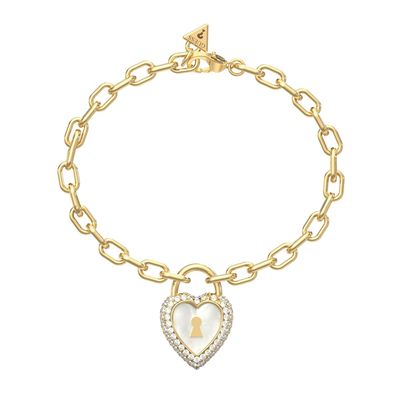 Guess Schmuck Damen-Armband Herz-Schloss Perlmutt Goldfarben JUBB06064JWYGS