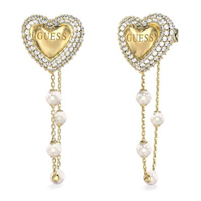 Guess Schmuck Damen-Ohrringe Herz Perlen-Kettchen Goldfarben JUBE06008JWYGT/U