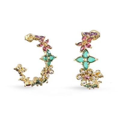 Guess Schmuck Damen-Ohrringe Creolen Multi Flowers Goldfarben JUBE06031JWYGMCT/U