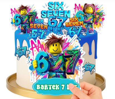 Essbar Six Seven 67 Tortenaufleger Tortendeko Geburtstag Brainrot Roblox Fondant