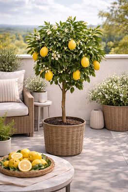 Zitronenbaum Citrus limon 'Eureka' 120-160 cm Immergrüner Obstbaum für Balkon