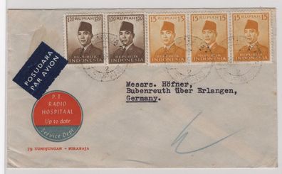 Indonesien Luftpost MiF MiNr 111, 114 von Surabaja nach Deutschland 1964