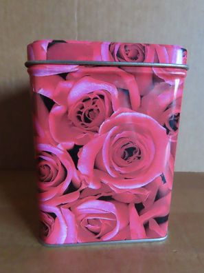 Blechdose Teedose Quadratisch Motiv rote Rosen ca. 12 cm H