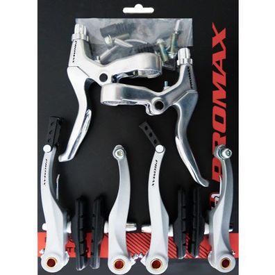 Bremsenset Promax silber, V-Brake + Bremshebel, Messingschlager, 360840