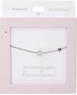 Damen Edelstahl Armband mit Herz-Anhaenger, 15-20cm Verstellbar-Stern Silber