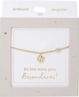 Damen Edelstahl Armband mit Herz-Anhaenger, 15-20cm Verstellbar-Kleeblatt Gold
