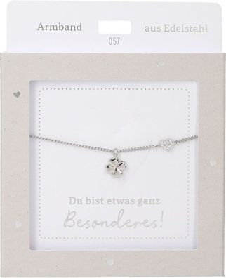 Damen Edelstahl Armband mit Herz-Anhaenger, 15-20cm Verstellbar-Kleeblatt Silber