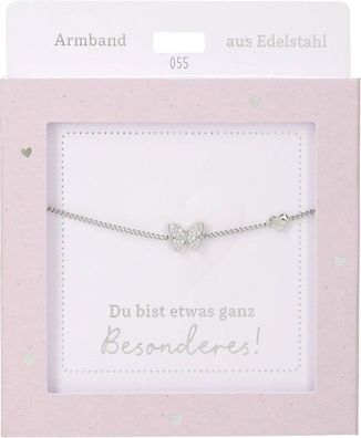 Damen Edelstahl Armband mit Herz-Anhaenger, 15-20cm Verstellbar-Schmetterling Silber