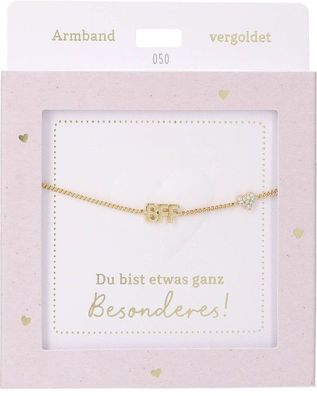 Damen Edelstahl Armband mit Herz-Anhaenger, 15-20cm Verstellbar-BFF Gold