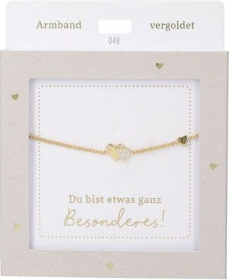 Damen Edelstahl Armband mit Herz-Anhaenger, 15-20cm Verstellbar-2 Herzen Gold