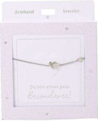 Damen Edelstahl Armband mit Herz-Anhaenger, 15-20cm Verstellbar-2 Herzen Silber