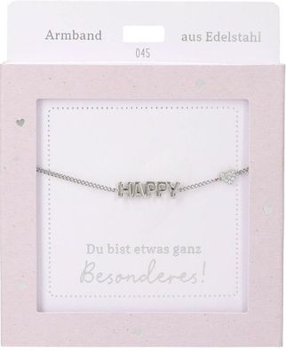 Damen Edelstahl Armband mit Herz-Anhaenger, 15-20cm Verstellbar-HAPPY Silber