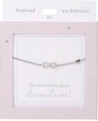Damen Edelstahl Armband mit Herz-Anhaenger, 15-20cm Verstellbar-Unendlichkeit Silber